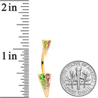 Pink Green Gem Gold Tone Triangle Double Mount Belly Ring