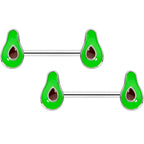 14G 9/16 Groovy Green Avocado Barbell Nipple Ring Set