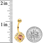 Pink Clear Gem Gold Tone Baroque Elegance Belly Ring