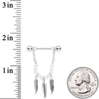 14G 5/8 White Pearlescent Bead Feather Dangle Nipple Ring Set