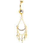 Clear Gem Gold Tone Double Drama Chandelier Dangle Belly Ring