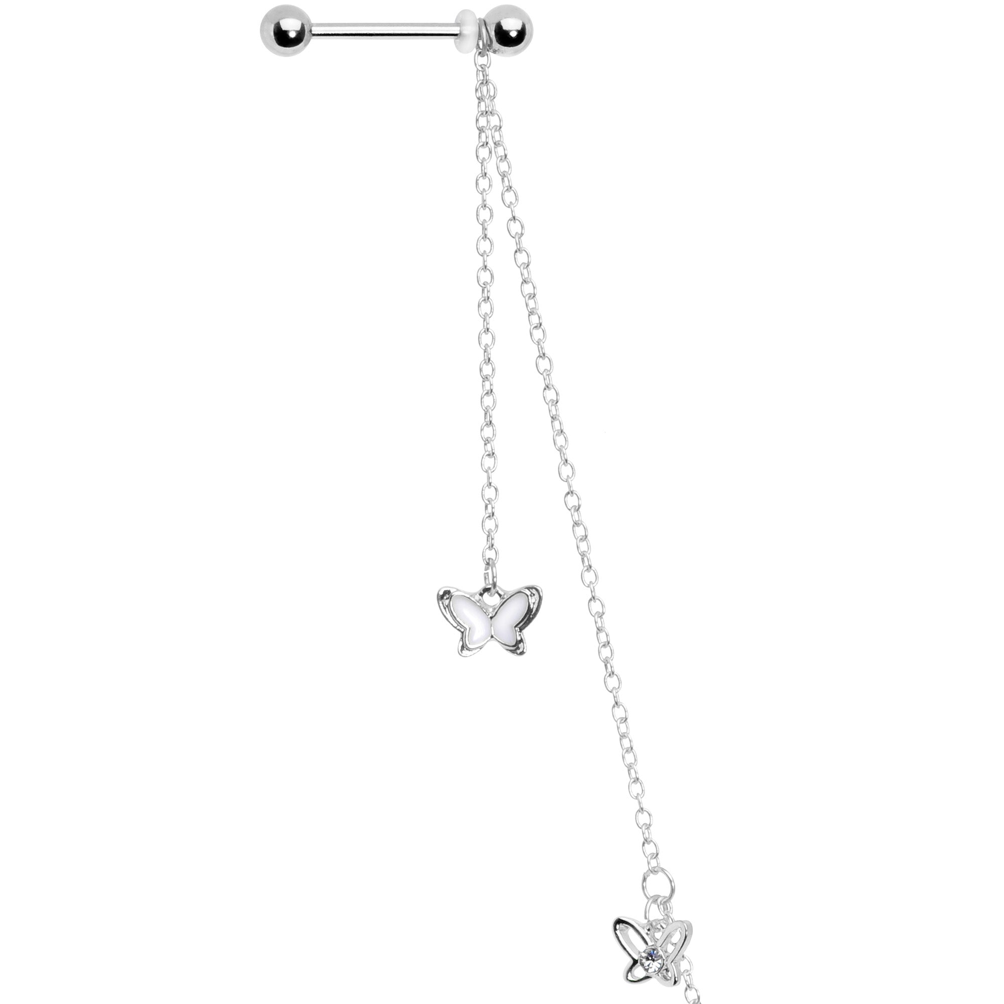 14G 9/16 Clear Gem Butterfly Dangle Nipple Chain