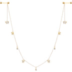 14G 9/16 Clear Gem Gold Tone Butterfly Dangle Nipple Chain