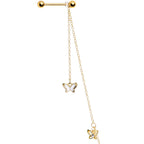 14G 9/16 Clear Gem Gold Tone Butterfly Dangle Nipple Chain