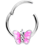 16G 3/8 Clear Gem Pink Butterfly Septum Ring