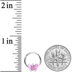 16G 3/8 Clear Gem Pink Butterfly Septum Ring