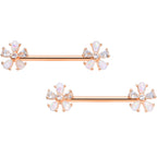 14G 9/16 White Faux Opal Rose Gold Tone Flower Barbell Nipple Set