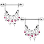 14G 5/8 Pink Gem Moons Dangle Nipple Ring Set
