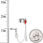 16G 1/4 Clear Gem Ladybug Flower Left Cuff Chain Cartilage Ring