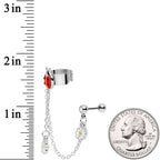 16G 1/4 Clear Gem Ladybug Flower Right Cuff Chain Cartilage Ring