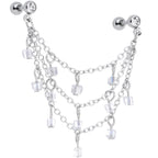 16G 1/4 Clear Gem Clear Cube Triple Dangle Cartilage Chain Earring