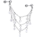 16G 1/4 Clear Gem Clear Cube Triple Dangle Cartilage Chain Earring