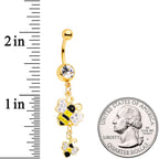 Clear Yellow Black Gem Gold Tone Happy Honey Bees Dangle Belly Ring