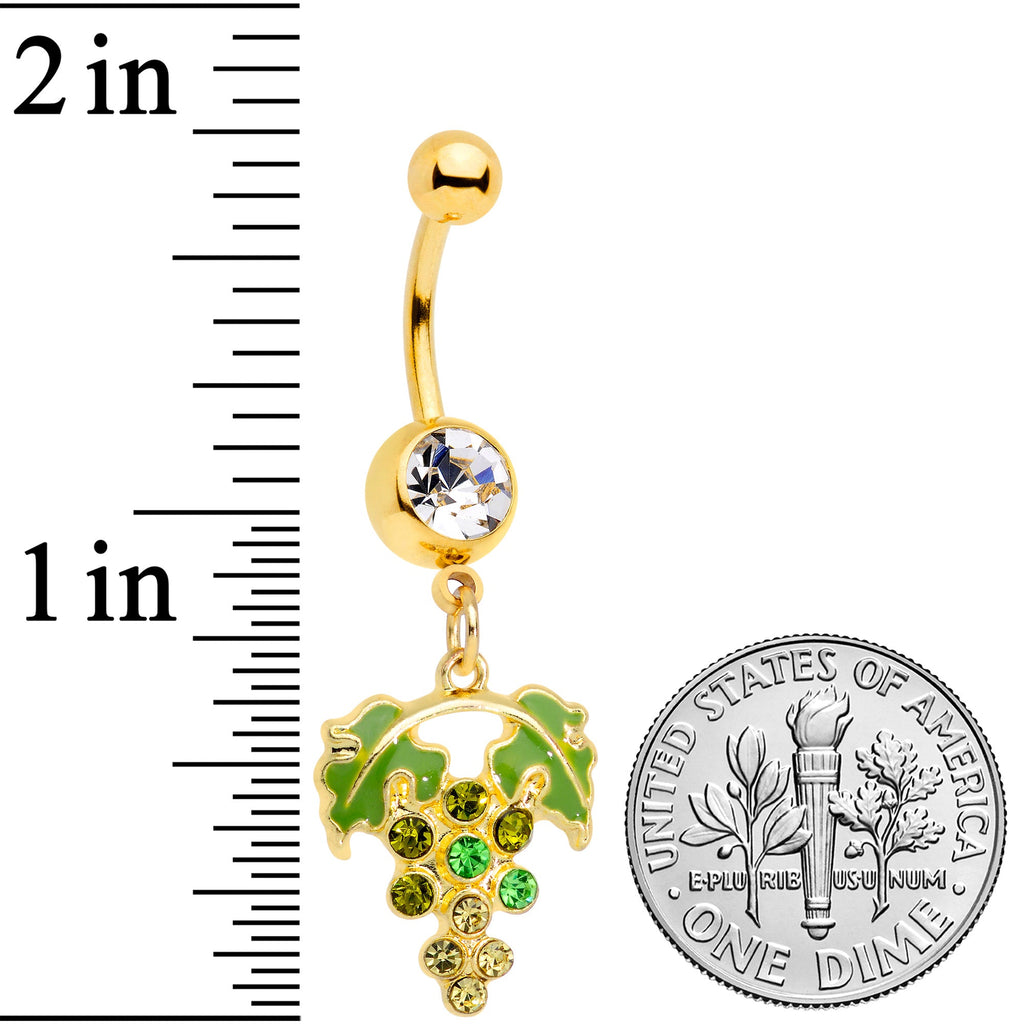Clear Green Gem Gold Tone Bunch of Grapes Dangle Belly Ring