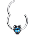 16G 3/8 Black Gem Ornate Blue Owl Hinged Segment Ring