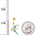 Clear CZ Gem Gold Tone Swallow Bird Belly Ring