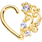 16G 3/8 Clear CZ Gem Gold Tone Wave Open Heart Left Closure Ring