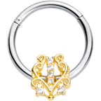 16G 3/8 Clear CZ Gem Fancy Heart Hinged Segment Ring
