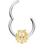 16G 3/8 Clear CZ Gem Fancy Heart Hinged Segment Ring