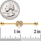 14G Clear Gem Gold Tone Shamrock Industrial Barbell 38mm