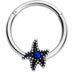 16G 3/8 Blue Gem Super Starfish Nautical Hinged Segment Ring
