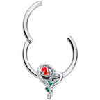 16G 3/8 Green Gem Snake Heart Rose Flower Hinged Segment Ring