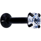 16G 1/4 CZ Gem Black 3mm Threadless Push In Labret Tragus