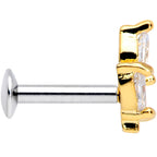 16G 1/4 CZ Gem Gold PVD Leaf Threadless Push In Labret Tragus