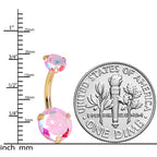 Pink CZ Gem Gold Tone Duo Internally Threaded Belly Ring