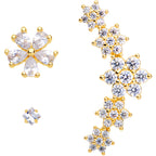 16G 1/4 Clear CZ Gem Gold Tone Floral Labret Tragus Set of 3