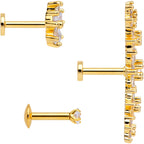 16G 1/4 Clear CZ Gem Gold Tone Floral Labret Tragus Set of 3