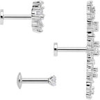 16G 1/4 Clear CZ Gem Floral Labret Tragus Set of 3
