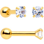 18G Clear CZ Gem Gold Tone Heart Cartilage Tragus Set of 8