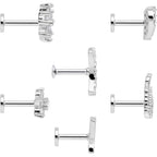 16G 1/4 CZ Gem Internal Thread Labret Tragus Set of 6