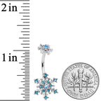 Aqua Gem Snowflake Christmas Double Mount Belly Ring