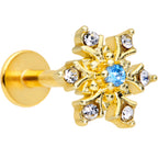 16G 5/16 Blue CZ Gold Tone Snowflake Christmas Labret Tragus