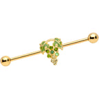 14G Green Gem Gold Tone Bunch of Grapes Industrial Barbell 38mm