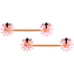 14G 9/16 Clear Gem Rose Gold Hue Daisy Bee Nipple Ring Set