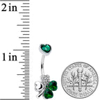 Green Clear Gem Heart Shamrock St Patricks Double Mount Belly Ring