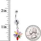 Clear Red Pink Gem Cluster Dangle Belly Ring