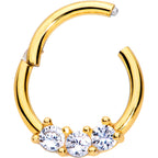 16G 5/16 Clear CZ Gem Gold Tone Trio Hinged Segment Ring