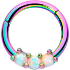 16G 5/16 White Synthetic Opal Rainbow Trio Hinged Segment Ring