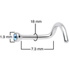 18G Aqua 2mm Grade 23 Titanium Press Fit Left Nose Ring Screw