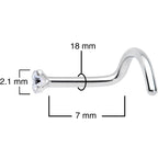 18G 1/4 Clear 2mm CZ Gem Grade 23 Titanium Left Side Nose Screw