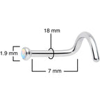 18G 7mm White 2mm Synthetic Opal Titanium Left Nose Ring Screw