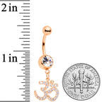 Clear CZ Gem Rose Gold Tone Amazing Om Dangle Belly Ring