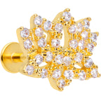 16G 5/16 Clear CZ Gem Gold Tone Lotus Flower Labret Monroe Tragus