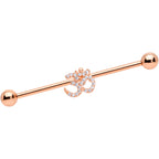 14G Clear CZ Gem Rose Gold Hue Amazing Om Industrial Barbell 38mm