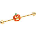 14G Orange Gem Gold Tone Jack O Lantern Industrial Barbell 38mm