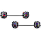 14G 9/16 Vitrail Gem Royal Seal Barbell Nipple Ring Set